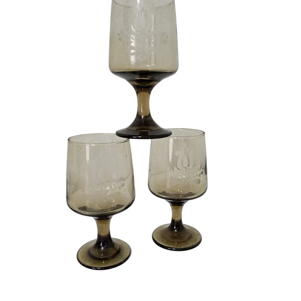 Vintage Pfaltzgraff Wine Glasses 12 oz. VILLAGE Tawny Brown 3- (1970s)